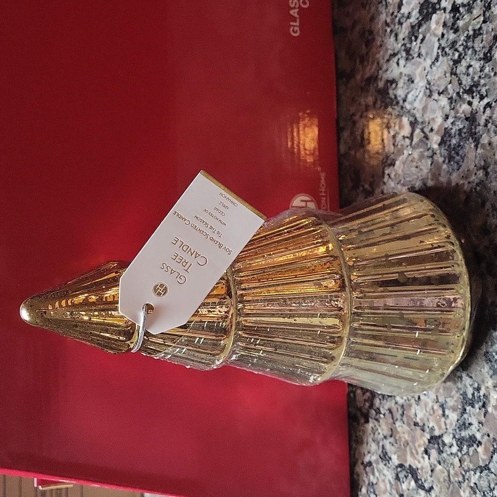 Glass Tree Candle Soy Blend Scented Candle TIS THE SEASON New sealed gold tone